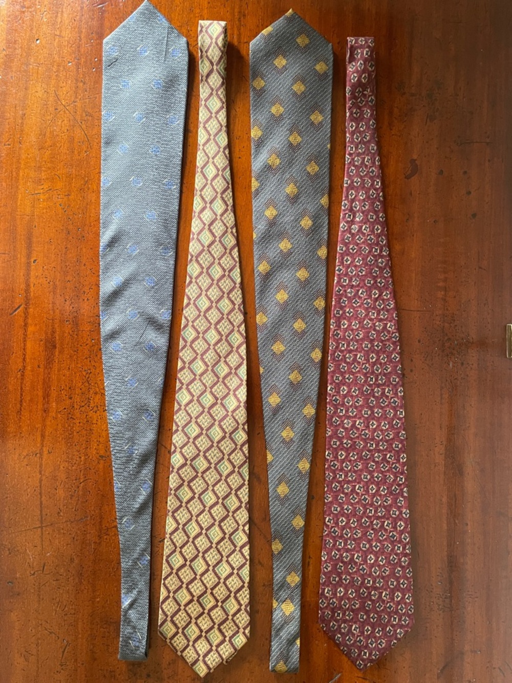 Calvin Klein 100% Silk Vintage Men's Ties - Blue, Gray, Red, and Tan Patterned